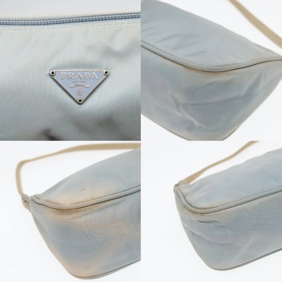 PRADA Pouch Nylon Blue Beige Silver Auth ep5947 - Picture 15 of 15